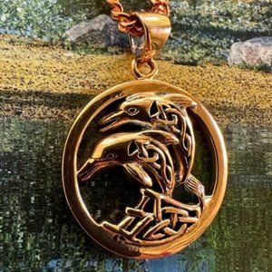 Solid Copper Celtic Dolphin Pendant and copper chain set #CPD5700